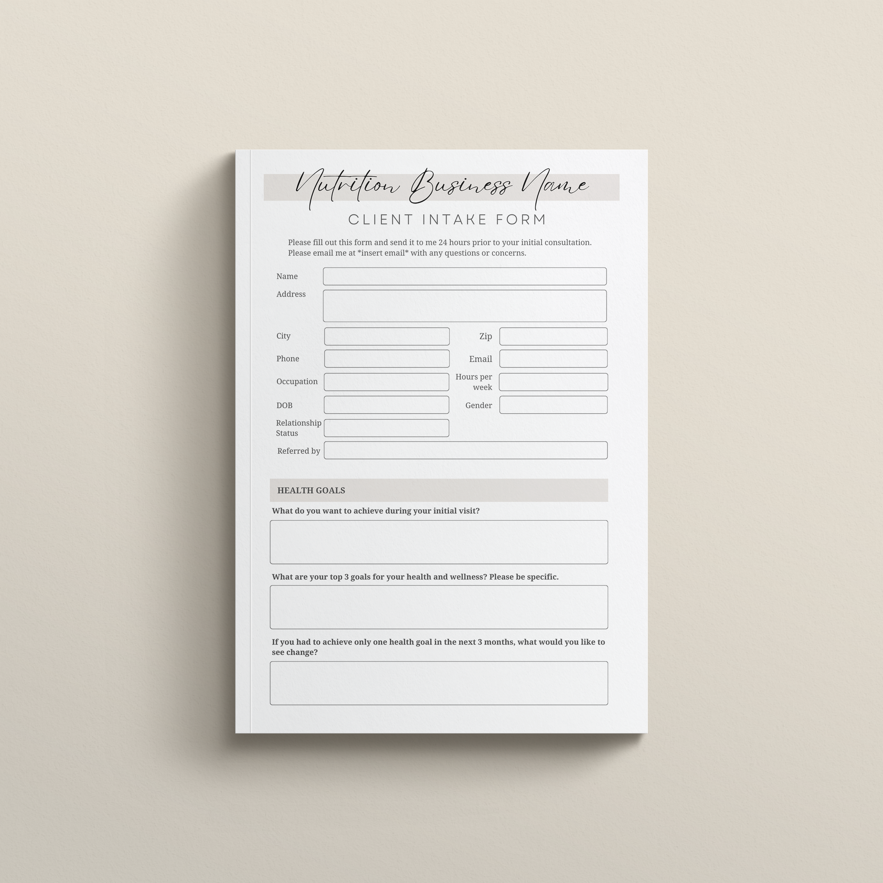 Nutrition Client Intake Form Bundle