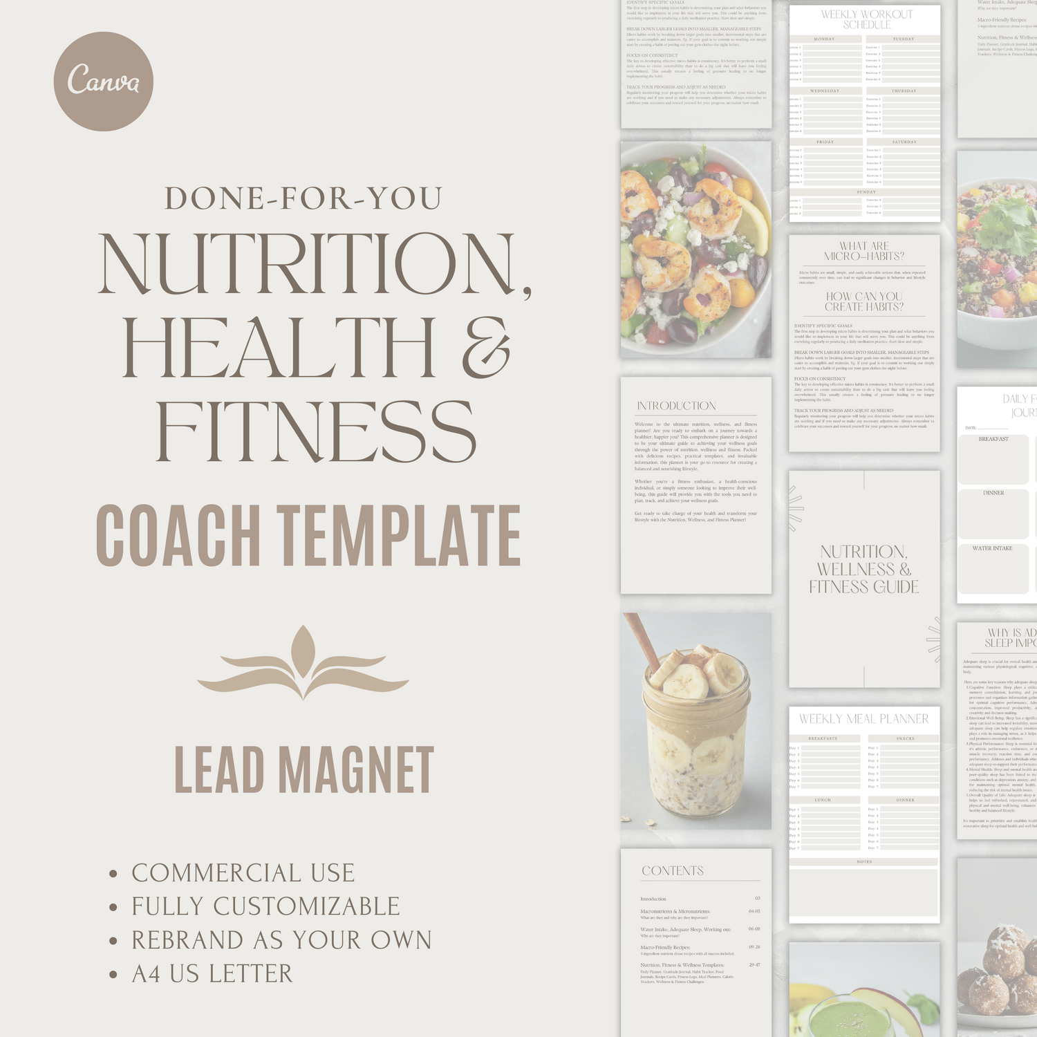 Nutrition, Fitness &amp; Health Coach Customizable Guide | Lead Magnet