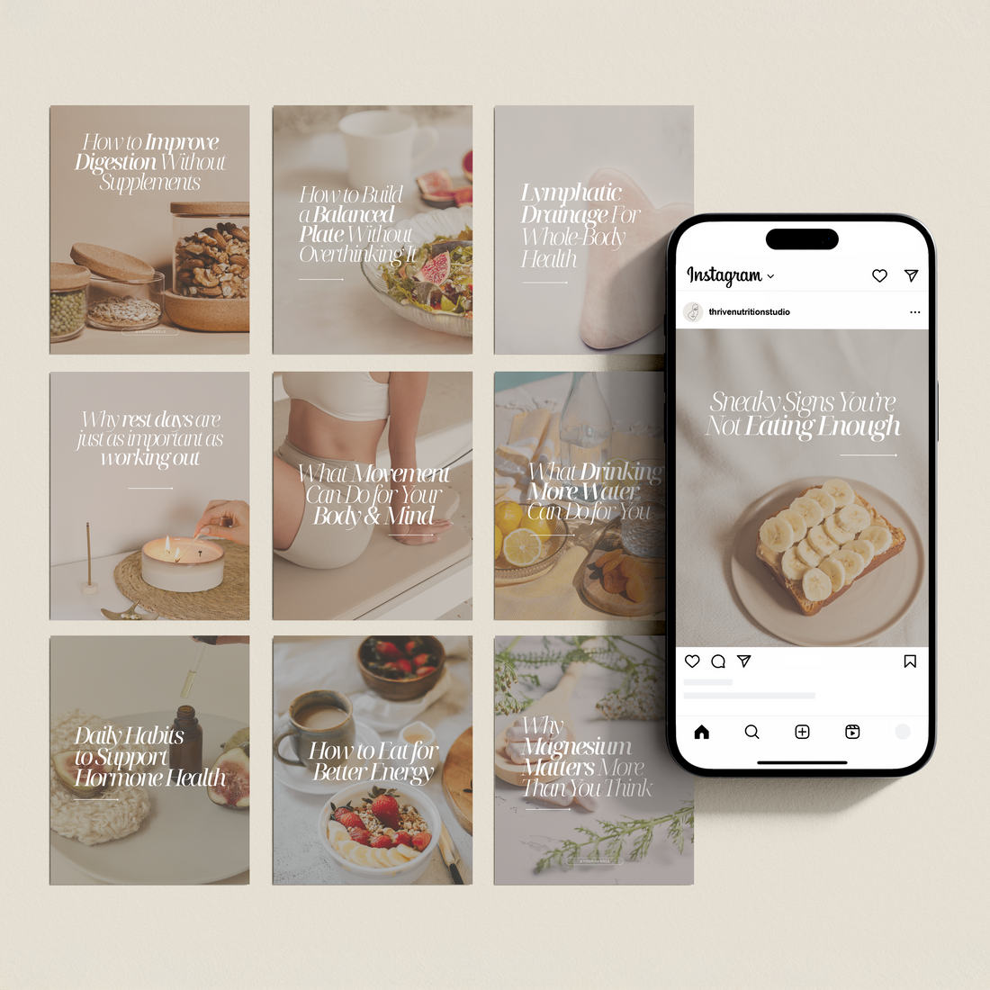 Health &amp; Wellness Carousel Instagram Templates - Thrive Nutrition Studio