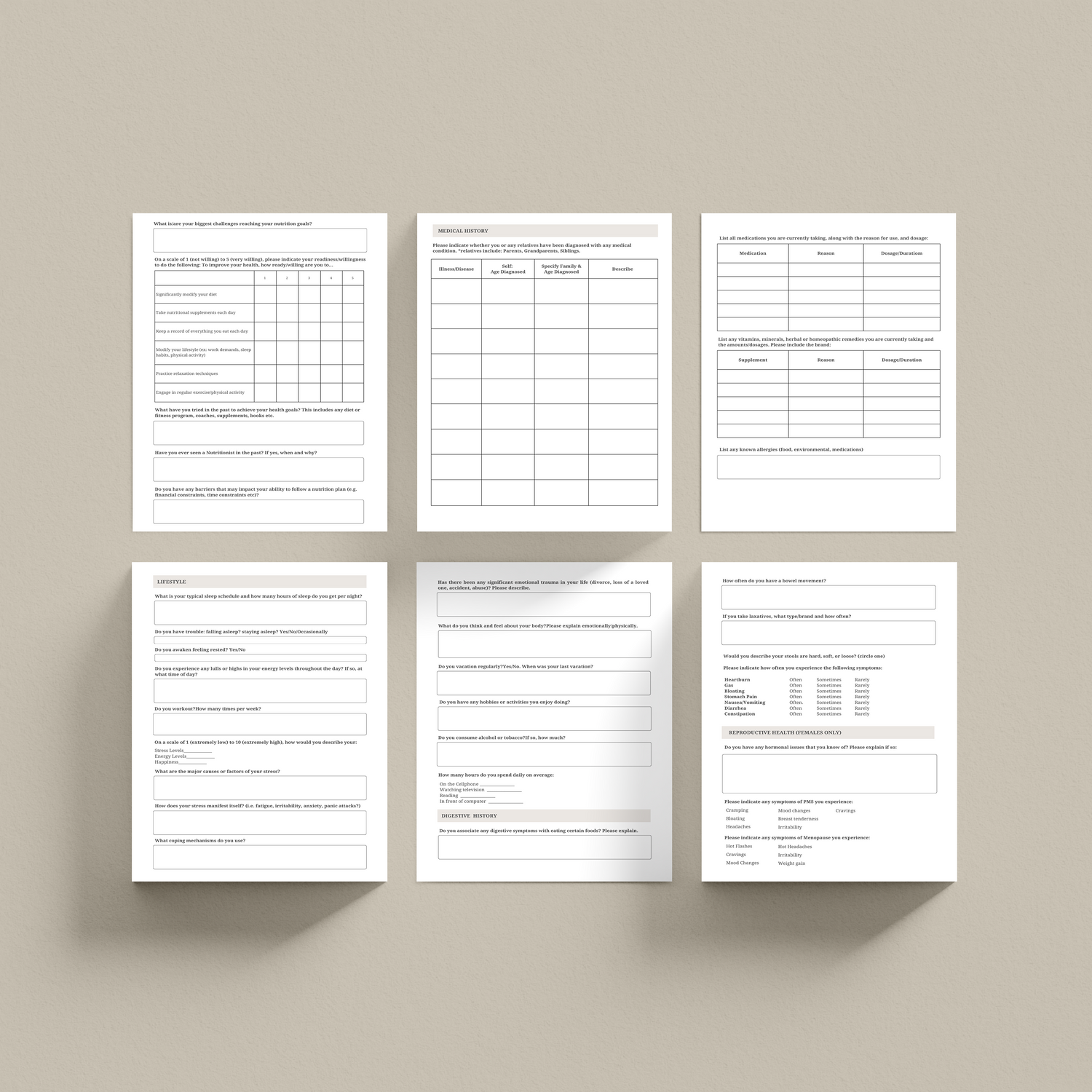Nutrition Client Intake Form Bundle