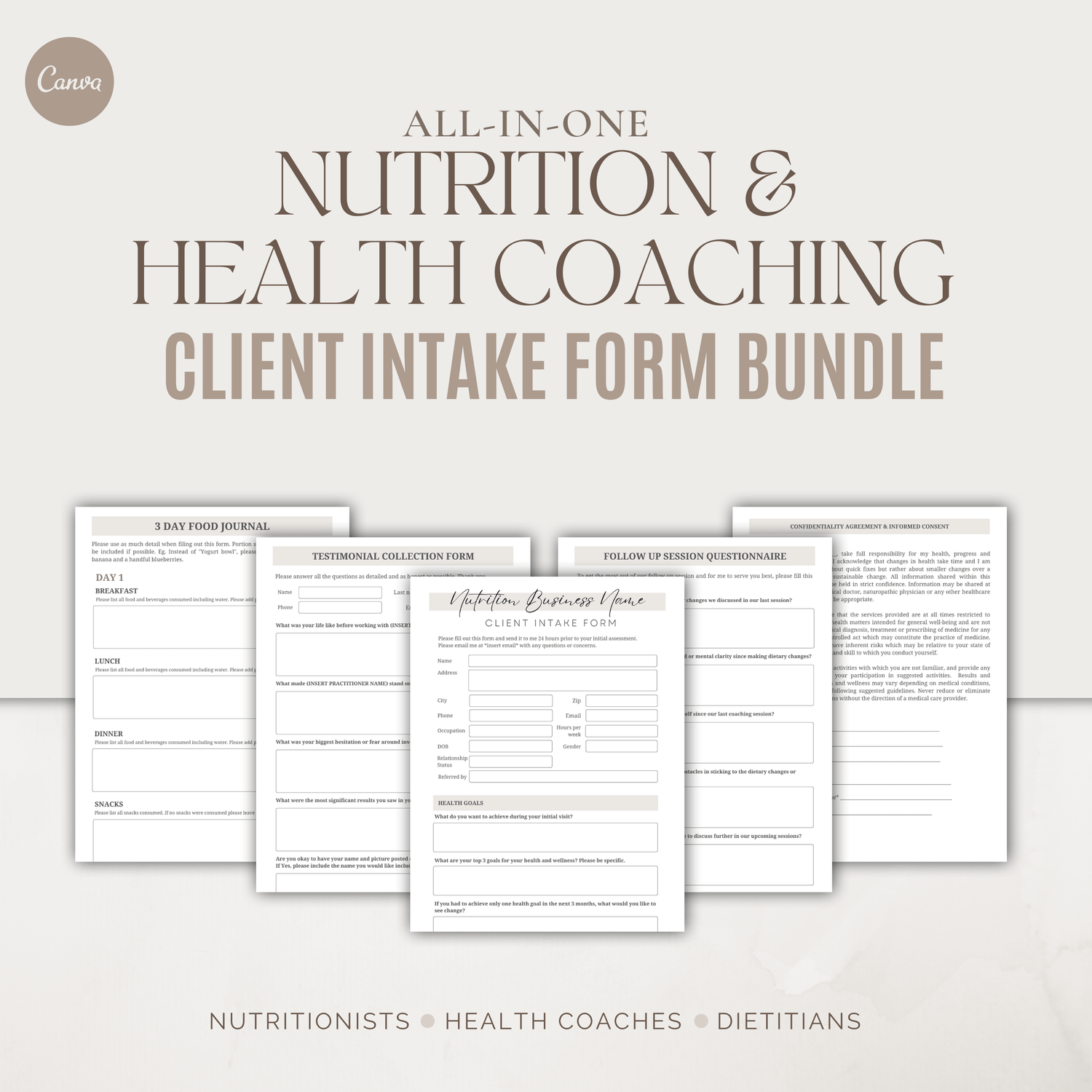 Nutrition Client Intake Form Bundle